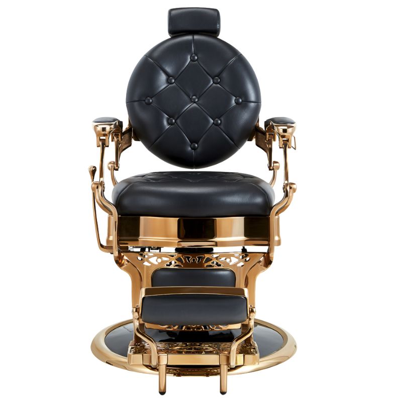 barber chairs kirk RS black and gold barbering chair front view 