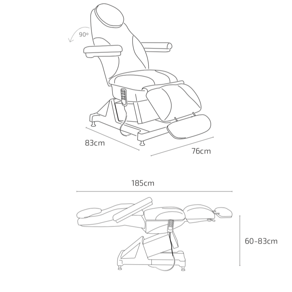 Mirplay Joanne Treatment Bed - Dimensions