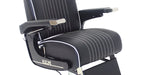 Black barber chair white stitching