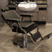 Hipster barber chair in barbershop view 